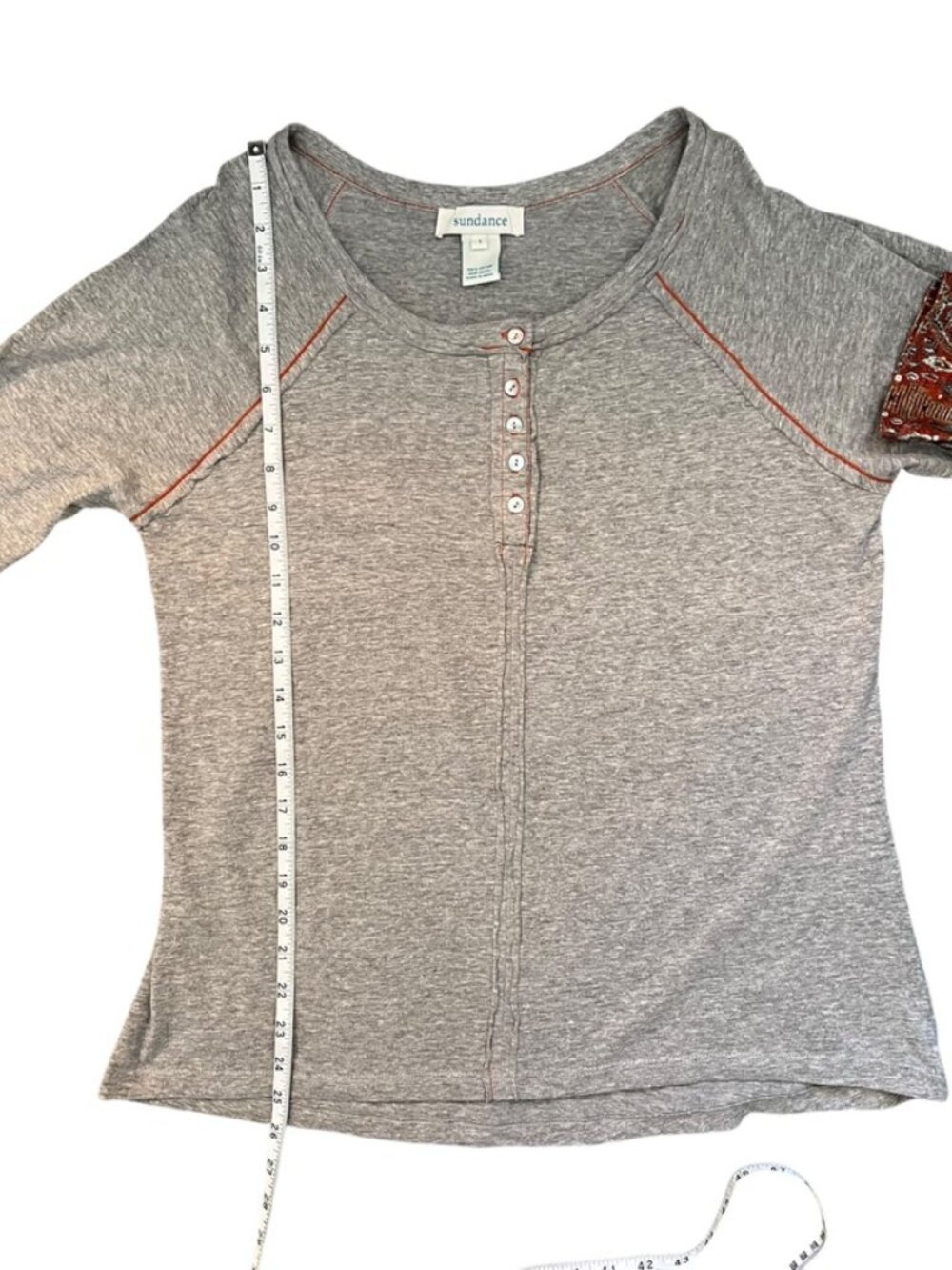 Sundance Boho Henley Top L Gray Southwest Cuffs Soft Cotton Serenity - Picture 8 of 11